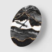 Faux Marked Agate Black Stone Luxe Ronde Klok (Hoek)