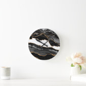 Faux Marked Agate Black Stone Luxe Ronde Klok (Huis)
