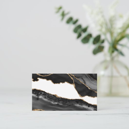 Faux Marked Agate Black Stone Luxe Visitekaartje (Staand voorkant)