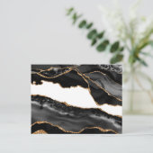 Faux Marked Agate Black Stone Luxury Gold Briefkaart (Staand voorkant)