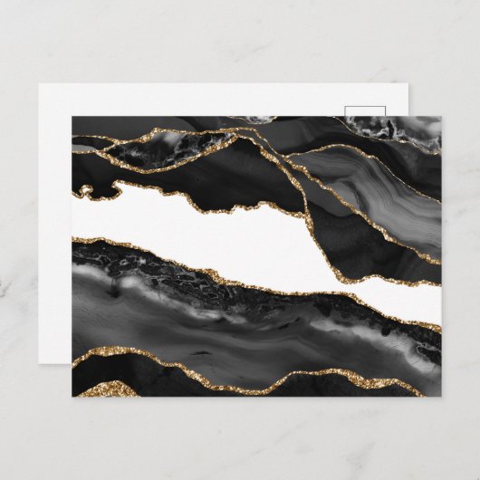 Faux Marked Agate Black Stone Luxury Gold Briefkaart (Voorkant / Achterkant)