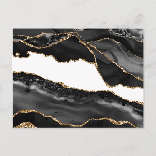 Faux Marked Agate Black Stone Luxury Gold Briefkaart (Voorkant)