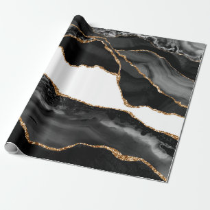 Faux Marked Agate Black Stone Luxury Gold Cadeaupapier