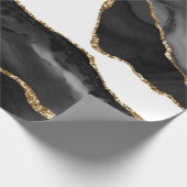 Faux Marked Agate Black Stone Luxury Gold Cadeaupapier (Hoek)