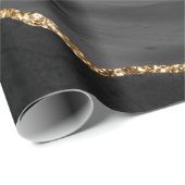 Faux Marked Agate Black Stone Luxury Gold Cadeaupapier (Rol Hoek)