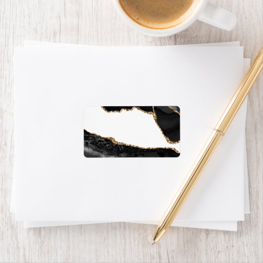 Faux Marked Agate Black Stone Luxury Gold Etiket (Insitu)