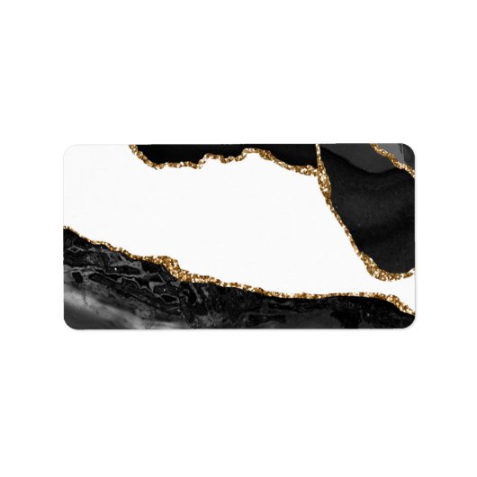 Faux Marked Agate Black Stone Luxury Gold Etiket (Voorkant)