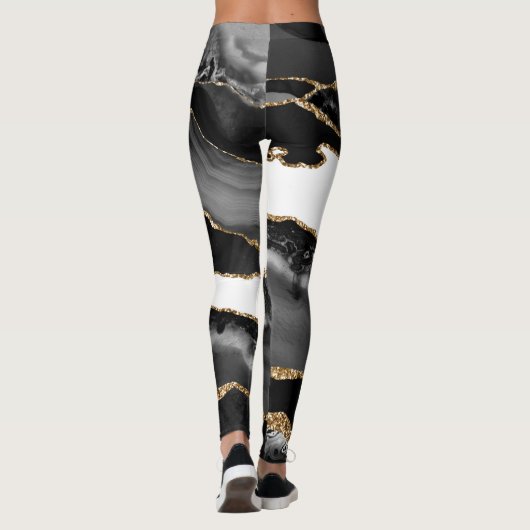 Faux Marked Agate Black Stone Luxury Gold Leggings (Achterkant)