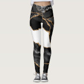 Faux Marked Agate Black Stone Luxury Gold Leggings (Voorkant)