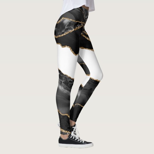 Faux Marked Agate Black Stone Luxury Gold Leggings (Rechts)
