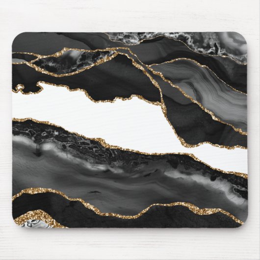 Faux Marked Agate Black Stone Luxury Gold Muismat (Voorkant)