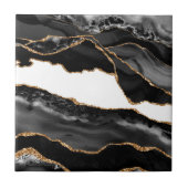 Faux Marked Agate Black Stone Luxury Gold Tegeltje (Voorkant)