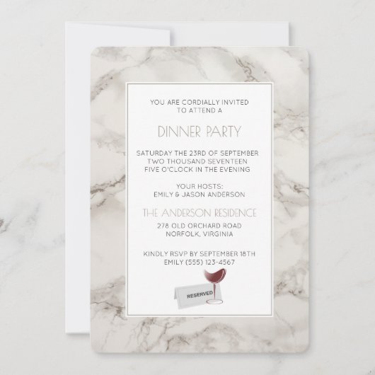 Faux Marmer Alabaster Modern Dinner Party Uitnodig Kaart (Voorkant)