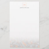 Faux Marmer en Roos Gold Texture Monogrammen Briefpapier (Voorkant)