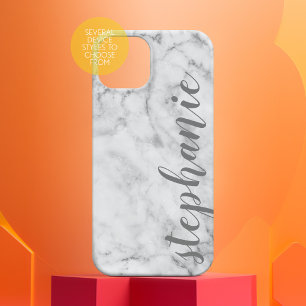 Faux Marmer met Calligrafie Aangepaste grijze naam Case-Mate iPhone 14 Hoesje