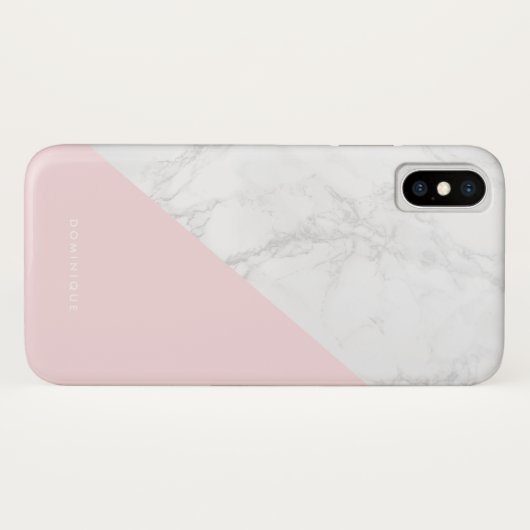 Faux Marmer met Roze Accent Modern Gepersonaliseer Case-Mate iPhone Case (Achterkant (horizontaal))