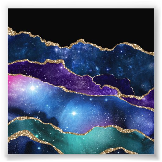 Faux marmering Agate Stone Galaxy Sparkly Shining Foto Afdruk (Voorkant)