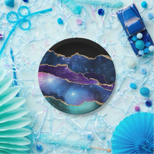 Faux marmering Agate Stone Galaxy Sparkly Shining Papieren Bordje (Feest)