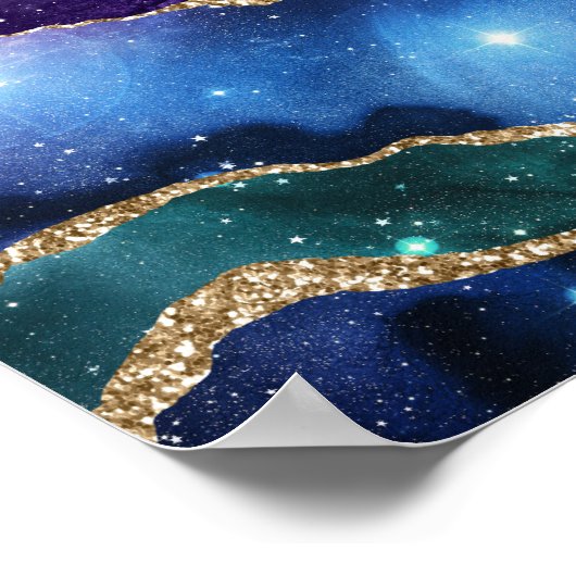 Faux marmering Agate Stone Galaxy Sparkly Shining Poster (Hoek)