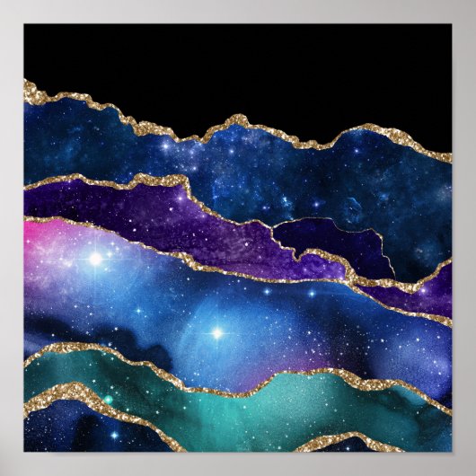 Faux marmering Agate Stone Galaxy Sparkly Shining Poster (Voorkant)