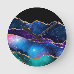 Faux marmering Agate Stone Galaxy Sparkly Shining Ronde Klok