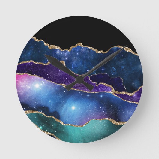 Faux marmering Agate Stone Galaxy Sparkly Shining Ronde Klok (Voorkant)