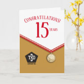 Faux medaille werknemer 15 jaar jubileum kaart (Gele Bloem)