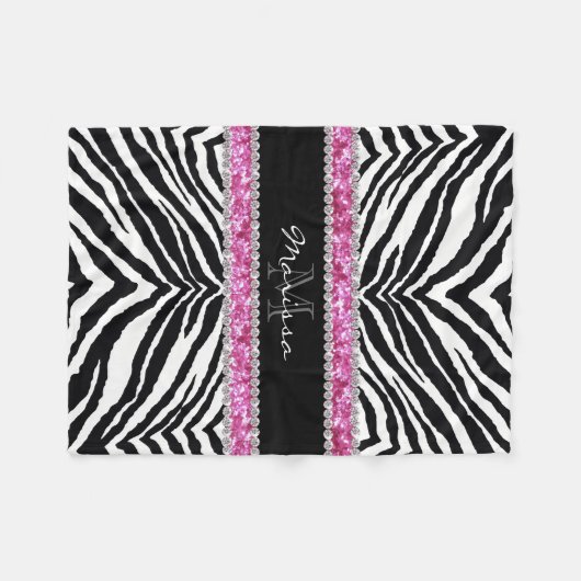 Faux met monogram schittert het Meisje van het Fleece Deken (Voorkant (Horizontaal))