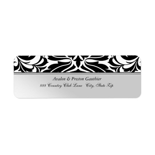 Faux Metaal Zwart Damast Bruiloft Adres Label (Voorkant)
