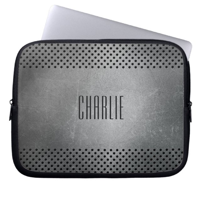 Faux Metal aangepaste monogram laptophoezen Laptop Sleeve (Voorkant)