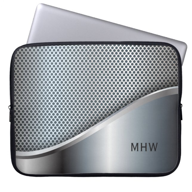 Faux Metal aangepaste monogram laptophoezen Laptop Sleeve (Voorkant)