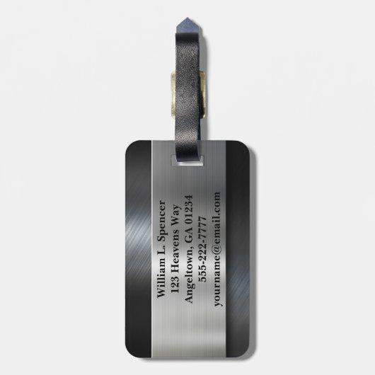 Faux Metal Blue Black Grey Monogram Bagagelabel (Achterkant verticaal)