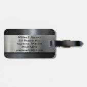 Faux Metal Blue Black Grey Monogram Bagagelabel (Achterkant horizontaal)