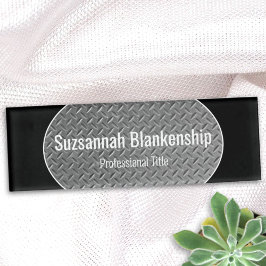 Faux Metal Diamond Bord Black Borders Name Tag