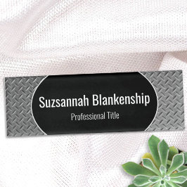 Faux Metal Diamond Bord Black Center Name Tag