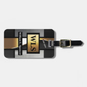 Faux Metal Gold Black Gray Monogram Bagagelabel (Voorkant horizontaal)