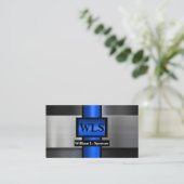 Faux Metal Gray Black Blue Monogram Visitekaartje (Staand voorkant)