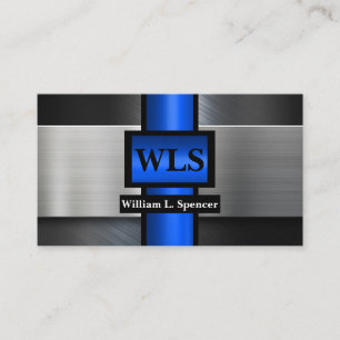 Faux Metal Gray Black Blue Monogram Visitekaartje