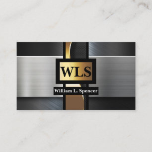 Faux Metal Gray Black Gold Monogram Visitekaartje