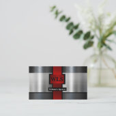 Faux Metal Gray Black Red Monogram Visitekaartje (Staand voorkant)