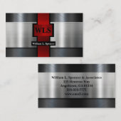 Faux Metal Gray Black Red Monogram Visitekaartje (Voorkant / Achterkant)