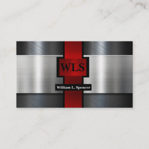 Faux Metal Gray Black Red Monogram Visitekaartje