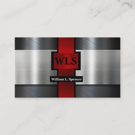 Faux Metal Gray Black Red Monogram Visitekaartje (Voorkant)