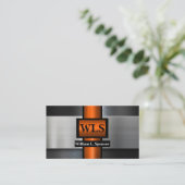 Faux Metal Grey Black Oranje Monogram Visitekaartje (Staand voorkant)