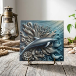 Faux metal oceaankoraalrif en dolfijn decoratief tegeltje
