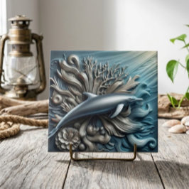 Faux metal oceaankoraalrif en dolfijn decoratief  tegeltje