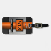 Faux Metal Oranje Black Grey Monogram Bagagelabel (Voorkant horizontaal)