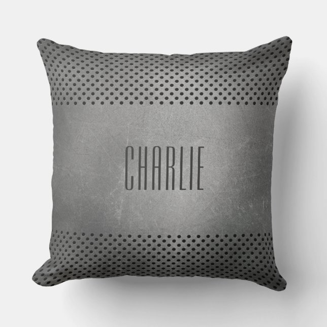 Faux Metal Pattern aangepaste monogram werpen kuss Buitenkussen (Voorkant)