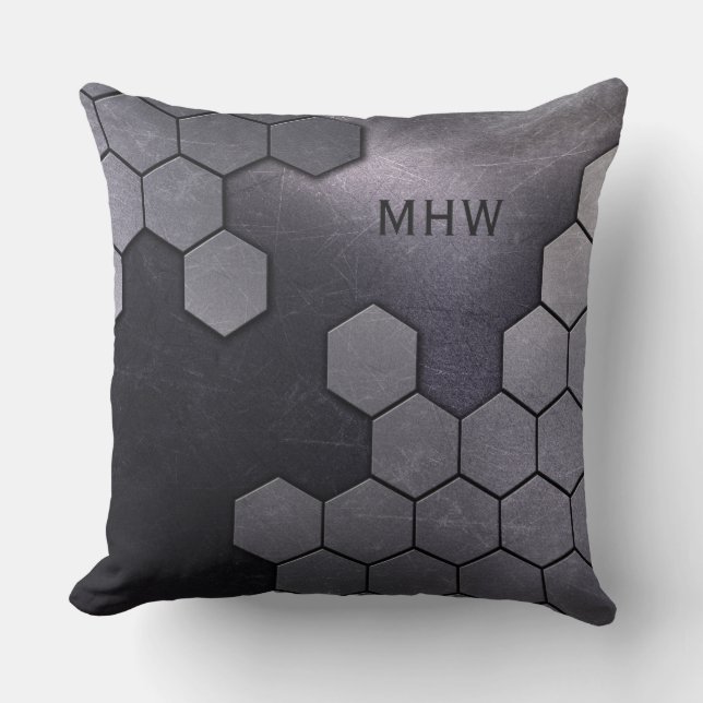 Faux Metal Pattern aangepaste monogram werpen kuss Kussen (Voorkant)