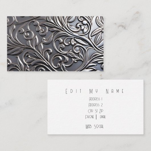 Faux Metal Visitekaartje - Embossed damask unisex (Voorkant / Achterkant)